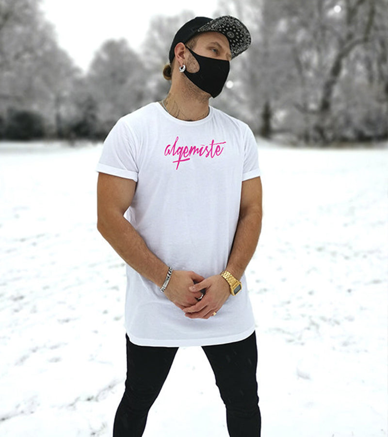 "Selfprinted Logo" | Shaped Long T (Black & White)