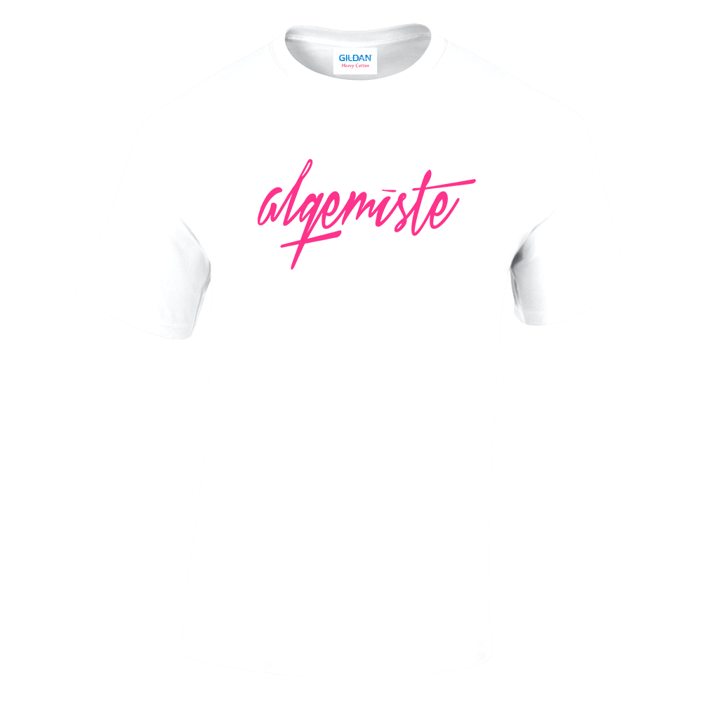 CULT APPAREL Selfprinted Gildan Heavy Cotton // Neonpink "Glow under UV Light" Print // White